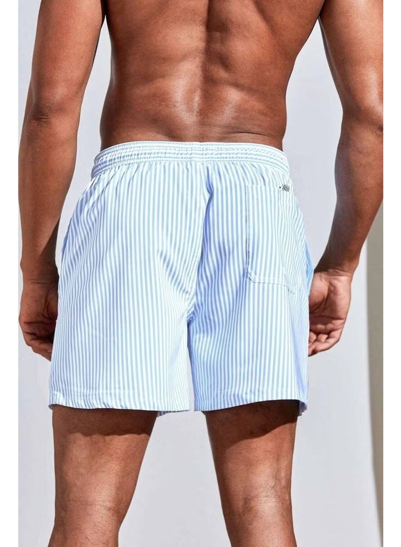 Angelsin Men's Basic Standard Size Thin Striped Printed Swimsuit with Pocket Swim Shorts - Image 3